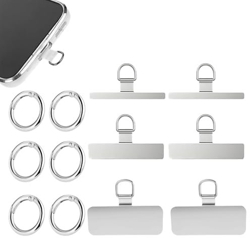 Celiodd Handy Kette Halterung Universal,6 Stück Handykette Halterung Universal, Handyanhänger Universal Handykette Pads Universal Passend für die Meisten Smartphones (Silber)
