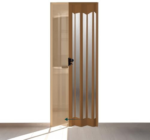 AVILIA Porta a Soffietto Noce Venato 85x215 cm con Inserti in PS – Chiusura a Chiave, in PVC Resistente per Interni – Design Elegante e Salvaspazio