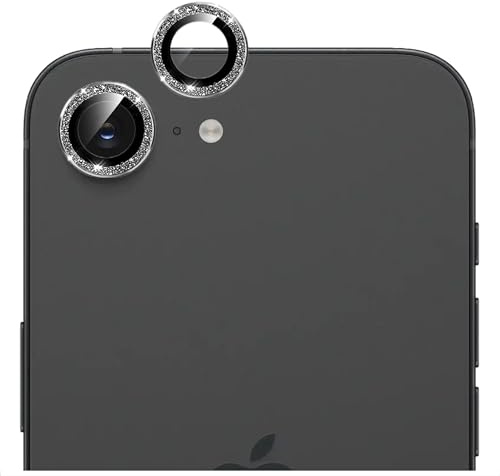 GIOPUEY [Protezione Completa Pellicola Fotocamera Compatibile con iPhone 16e, [Doppia Protezione] Metallo + Vetro Temperato, Protezione Fotocamera - 2Pcs Glitter Black