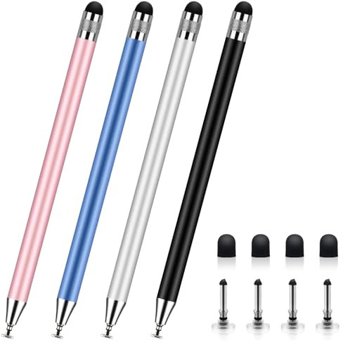 Stylus Pens for Touch Screens,4 Pack 2 in 1 Universal High Sensitivity Tablets Pens for iPad,iPhone/ipad/Android Tablets, Compatible with All Touch Screens (Black/Blue/Rose Gold/Silver)