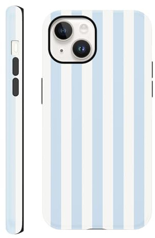 Yirlbey Fodral för iPhone 14/iPhone 13 6,1 tum, estetiskt randigt mönster, flickor, dubbelt lager, stötsäkert mjukt TPU-silikon, skyddsfodral, flerfärgad blå ränder
