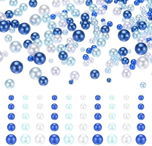 M METERXITY 1000-Pack No Hole Pearls 3-8MM Dark Blue,Water Blue,White Round Pearl Beads ABS Faux No Hole Beads for Crafts/Bracelets/Vase Fillers/Table Scatter/Home/Wedding