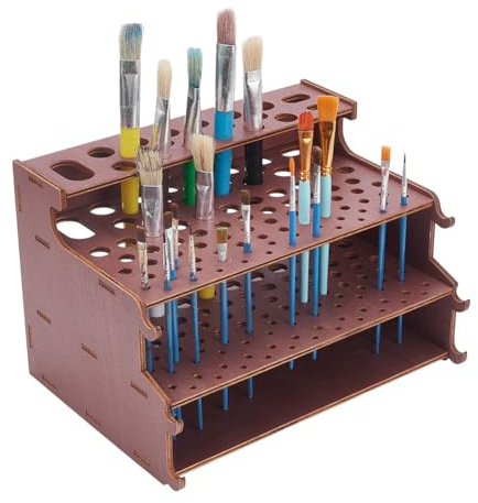 PH PandaHall Supporto per pennelli in legno a 3 ripiani per pennelli da pittura, organizer per penne, pennelli da artista, organizer per pennelli da tavolo, per pittura, matite, penne, acquerelli