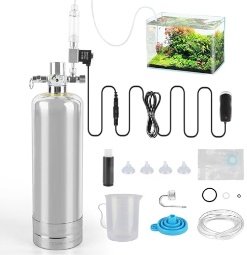 Sistema Generador de CO2 Acuario, 2L Botella de co2 Acuario, Kit Reactor de Dióxido de Carbono en Acero Inoxidable, con Electroválvula, Contador de Burbujas Visual, Difusor, para Plantas Acuáticas