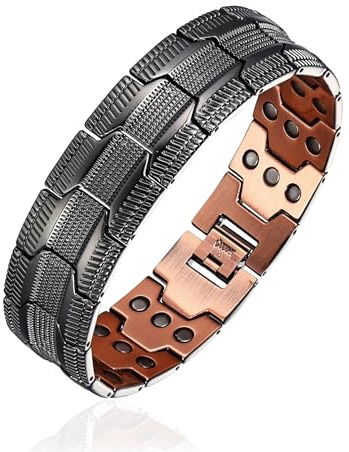 BioMag 99.99% Copper Bracelet for Men, Magnetic Bracelet with 3X Ultra Strength Magnets, Adjustable Wristband with Removal Tool & Jewelry Gift Box(Black)