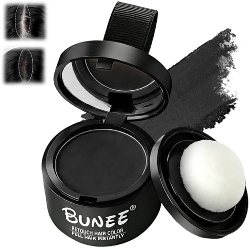 4 g Retocador de Raíces en Polvo, Corrector Capilar, Powder Instantly, Sombra para el Cabello, Uso para Rellenar el Cabello Debilitado, para Densificar el Cabellos de Mujeres y Hombres(Negro)