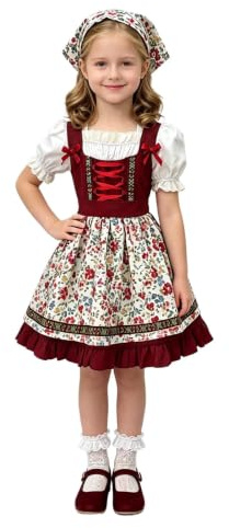iiniim Fille Robe Dirndl Allemande pour Filles Robe Serveuse Bière pour Filles Rétro Imprimée Motifs Floraux Costumes Performance Ethnique