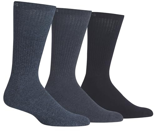 Chaps mens Assorted Solid Mock Rib Crew (3 Pack) Casual Sock, Dark Denim Ribbed, Sock Size: 10-13/Shoe Size: 6-12.5 US