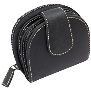 LEAS XXL Damen Geldbörse halbrund Frauen Geldbeutel für 12 Kreditkarten Used Look mit Geschenkbox Echt-Leder - Vintage-Collection 10,5x9,5x3cm (BxHxT) (schwarz)