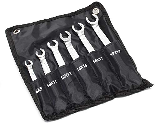 WilTec Juego 6 llaves para línea de frenos 8-19 mm Acero cromo-vanadio Montaje Desmontaje Purga Taller
