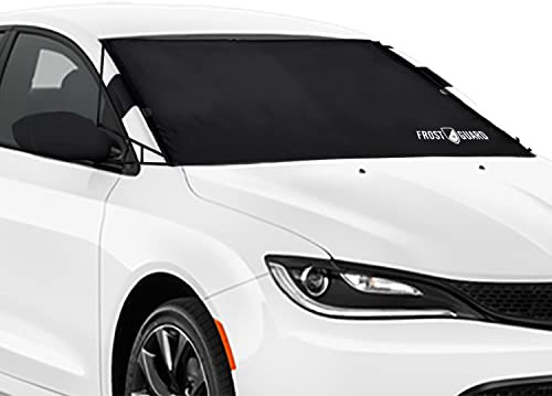 FrostGuard Vortex | Full-Coverage Car Windshield Cover for Ice and Snow, Standard Size (Black) - Wiper Blade + Side Mirror Coverage - Fit-Fast Straps, Security Panels + Storage Pouch - 59 x 41 Inches