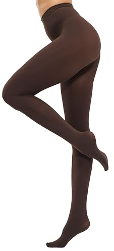 CozyWow Collants semi-opaques 80D couleur unie pour femmes(Marron L-XL)