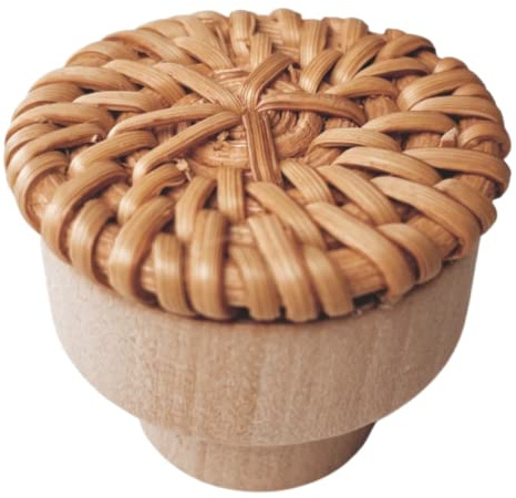 BOHOIFY 6pc Boho Rattan Knobs for Dresser, Drawers, Cabinet; Handmade Boho Wicker Woven Decorative Pulls Handles Home Decor Boho Wood Furniture (Caramel)