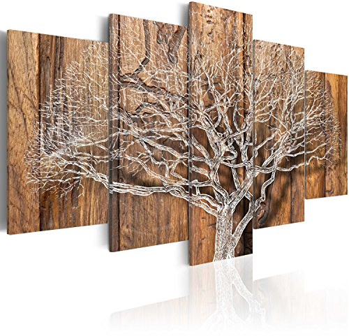 B&D XXL - Akustikbild Baum 5 tlg Bilder Akustikschaum Schallschutz Wand Kunst Akustikpaneele Wandpaneele Schalldämmung Wandbild Schallabsorber Akustikplatten Holzoptik Bretter Abstrakt b-C-0046-b-n