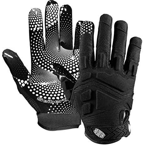 Seibertron G.A.R.G 2.0 Gel Filled Patented Anti-Impact Ultra-Stick Sports Receiver Glove American Football Gloves Youth and Kids/Amerikanska fotbollshandskar för ungdomar och barn, svart XL