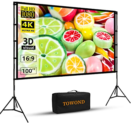 Beamer Leinwand mit Stativ, Towond 100 Zoll Indoor Projektor Tragbare Outdoor Kino, 16:9 HD Rear Front Garten Projektion mit Tragetasche für Home Party Theater Nächte