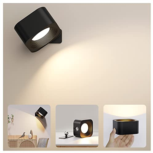 FOMYHEARD Lámpara de pared LED 360° Giratoria Aplique con Batería Recargable, Tres Niveles de Temperatura, Color y Brillo, para Interior, Estudio, Dormitorio