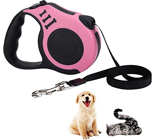 Laisse pour Chien, Laisse Rétractable pour Chien, Laisse pour Chien Extensible,pour Petits, Moyens et Grands Chiens, Rose, 5 m