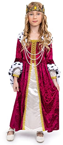 Dress Up America Drottningdräkt för flickor - Renässansprinsessdräkt för barn - Kunglig klänning och kronset
