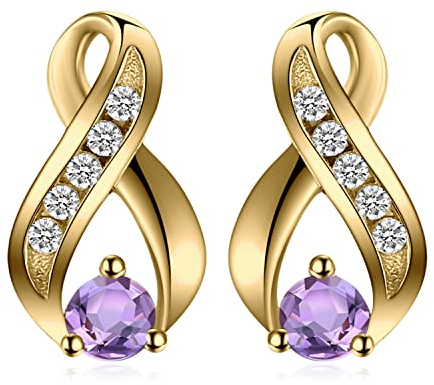 JewelryPalace Rundschliff Echt Amethyst Ohrstecker Silber 925 Damen, Ohrringe Silber Ohrringe für Mädchen, Ohrstecker Silber Zirkonia Edelstein Stein Klein, Schmuck Set Violett Frauen Vergoldet