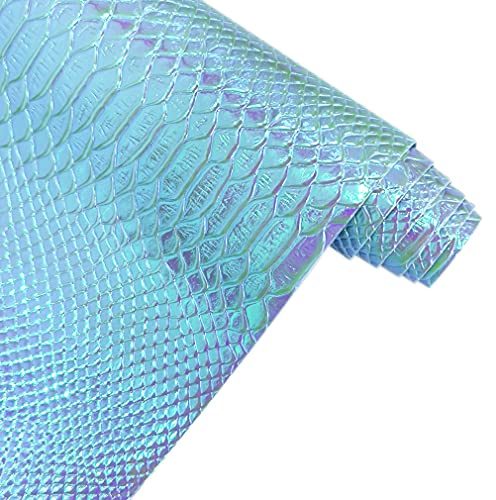 30x135cm Holographic Crocodile Skin Vinyl, Iridescent Sky Blue Alligator Faux Leather, Embossed Craft Fabric for DIY Sewing Project