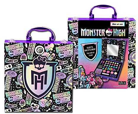Nice Group - Monster High Make Up Case, Estuche de Maquillaje Infantil con Espejo, Sombras de Ojos, Esmalte de uñas, Brillo de Labios