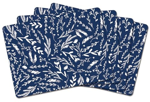 CounterArt Navy Meadow Sketch Premium Decorative Hardboard Tabletop Placemats 4-Pack Manufactured in The USA Heat Tolerant and Easily Wipes Clean
