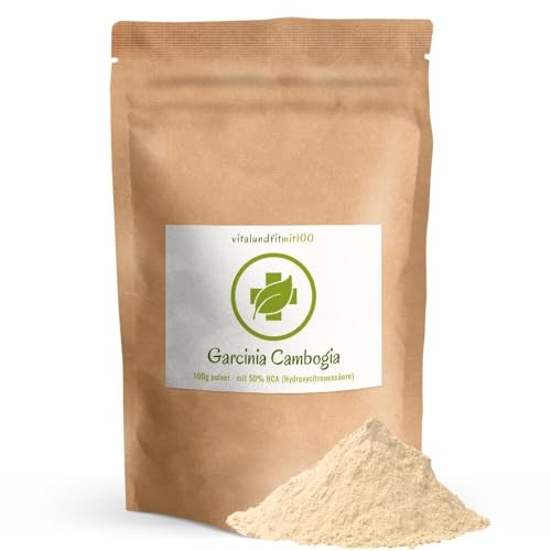 vitalundfitmit100 Garcinia Cambogia Pulver 50% HCA für die tägliche Routine, 100 g, vegan