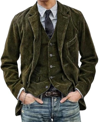 Oanviso Blazer da Uomo Giacca di Velluto Retro Blazer in Velluto a Coste Casual Cappotto con Risvolto Regular Fit Autunno Elegante Giacca da Abito con Button e Tasche B Verde 3XL