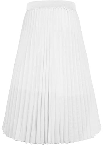 Happy Cherry - Jupe longue plissée taille haute élastique pour filles - Jupe trapèze d'été décontractée - Robe swing de soirée élégante - Couleur unie classique - Avec doublure - Pour enfants de 4 à