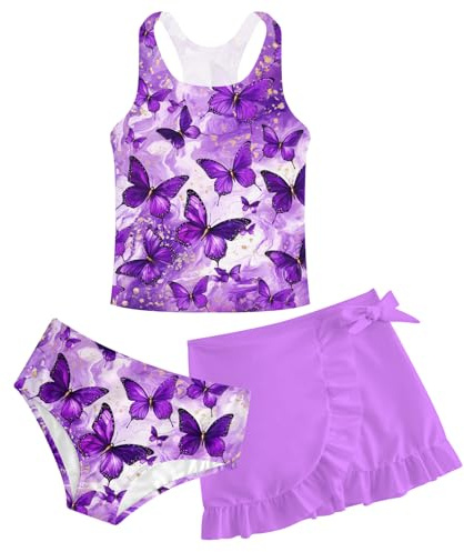 ALISISTER Maillot de Bain pour Filles avec Jupe Beau Maillot de Bain à Séchage Rapide pour Enfants de 6 à 12 Ans