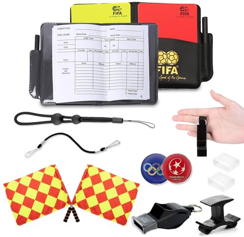XSYKJGS Schiedsrichter Set, Fußball Schiedsrichter Karten Set mit PVC Rote Gelbe Karte, Pfeifen-Schlüsselband, Schiedsrichterfahnen und Tasche Punktebuch für Fußballspiel Schulsport Sport
