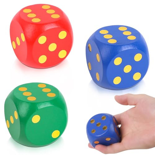 Fzyisw 3 Stück 5CM Würfel Groß, Holzwürfel mit Abgerundeten Kanten, Spielwürfel Perfekt für Familienspiele, Schulspiele, Lernspielzeug