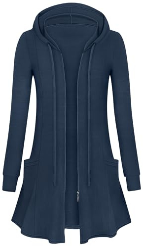 Flikity Womens Long Cardigans Zip Up Hoodies Ladies Lightweight Jackets | Open Front Cardigan with Large Pockets Long Sleeve Tunic Tops Spring Summer Autumn Clothes M-XXL