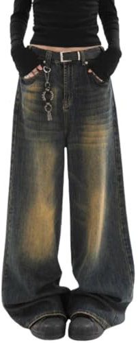 Chmnigma Y2k Jean baggy pour homme et femme Taille basse Pantalon de survêtement en denim jambe droite Vêtements vintage gothique, Bleu 3, L