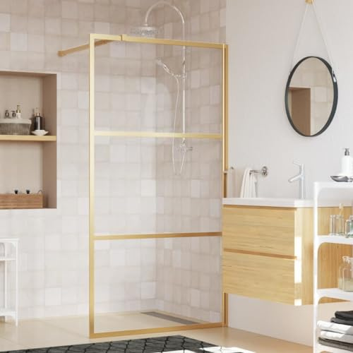 Homgoday ESG transparent glas duschvägg 100 x 195 cm guld, inredning fast duschvägg, väggduschfäste, glidande duschvägg, duschvägg Walk-in för badrum Model154939