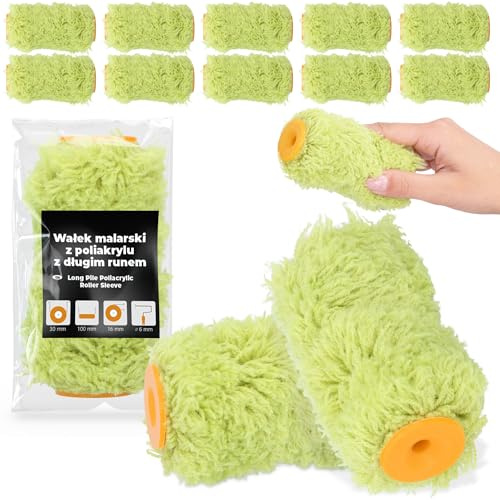 10x Färgroller 10 cm Färgrullar Målarrulle Reserv Långt Hår Lackrulle Måla Lack Möbler Väggar Renovering Tillbehör Robust Rullborste Målartillbehör Lackeringsrulle Fasadrulle