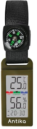 Antika environmental hygrometer, portable digital hygrometer with temperature and humidity monitor, thermometer with compass (Green Army)