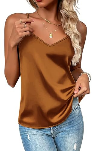 Zeagoo Camicette Donna Raso Elegante Spalline Sottili Canotta Marrone XS