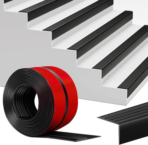 Stair Nosing Profile Self-Adhesive 2 m, Stair Edge Profile, Non-Slip Stair Steps, PVC Edge Strips, Stair Profile Edge Protection, Black