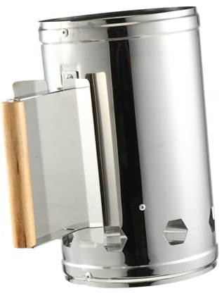 VINTORKY Allume-cheminée en Acier Inoxydable pour Barbecue Extérieur Poignée en Bois Isolante, Allumage Rapide Charbon de Bois, Outil Barbecue Plein Air Sécurisé et Solide