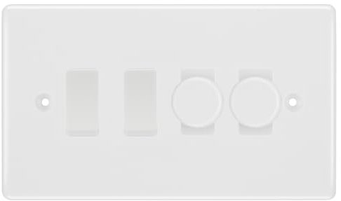 BG White Moulded 4 Gang Light Switch 2x Trailing Edge LED Dimmer 2x 2 Way Custom Switch