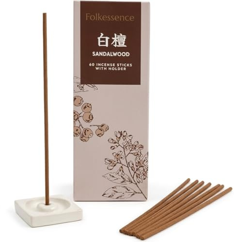 Folkulture Japanese Autumn Incense Sticks with Holder, Sandalwood (60) | Premium, No Charcoal, No Charcoal, Non-Toxic Insence-Sticks for Relaxation, Focus, Aromatherapy, Spiritual, Air Purification