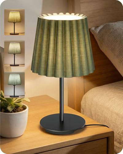 GOEBLESON Lámpara de Mesa de Noche con Pantalla y Base, Lámpara de Mesita con Interruptor, 3 Temperaturas de Color Ajustables, Base E27, 3000K/4000K/6500K, Salón, Dormitorio, Verde Frijol y Negro