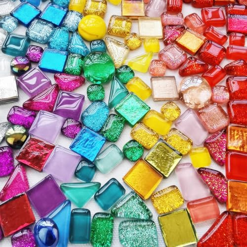 Tessere Mosaico Vetro Colorato Colori,Piccole Piastrelle di Mosaicos Fai da te, Piastrelle Mosaico Colorate Poligonali per Cornici Vasi Sottobicchieri Portapenne Decorazioni per Casa Fatto a Mano 210g