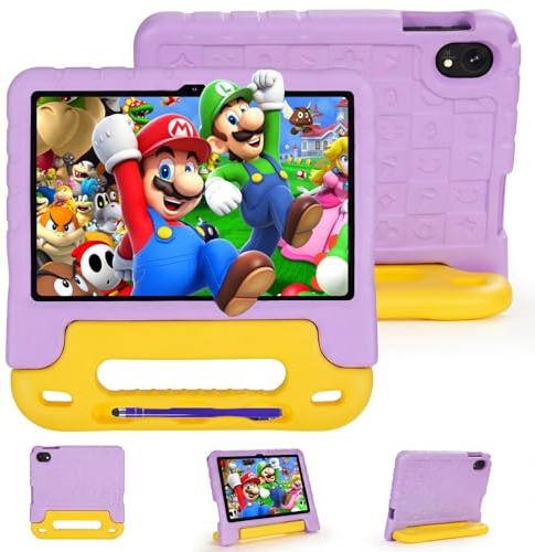 Tablet Bambini 10 Pollici Android 15 Tablet educativi per bambini ,Processore octa-core per il gaming, 8 GB RAM 128 GB ROM (TF 1TB) 5G WiFi6 Controllo Parentale Tablets con Custodia Antiurto (Viola)
