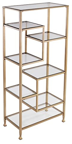 SEI Furniture Jaymes Metal/Glass Asymmetrical Étagère/Bookcase, Gold