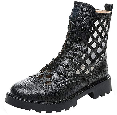 Jamron Donna Scavati Piatto Booties Sandali Estate Autunno Caviglia Stivali Romani Nero SN070212 EU39.5