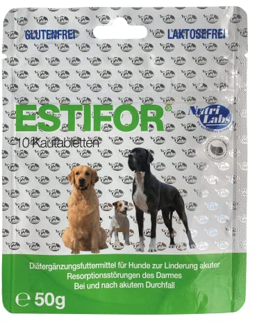 NutriLabs ESTIFOR Kautabletten für Hunde 10 Stück - Mit Bentonit, Kamille & Natriumkarbonat - Unterstützt Verdauung & Darmflora - bei akutem Durchfall - Nahrungsergänzung für Hunde.