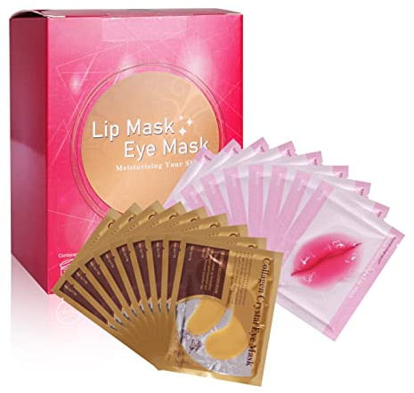 MEICOLY 30 Pads Lip and Eye Mask Sheet Moisturizing Gold Under Eye Mask Gel Crystal Collagen Anti-Aging Eye Patches Dark Circle Remover with Box,B
